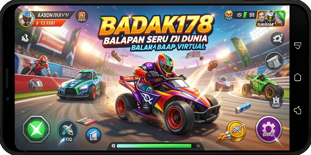 Tampilan seru dari gameplay balapan pada BADAK178.