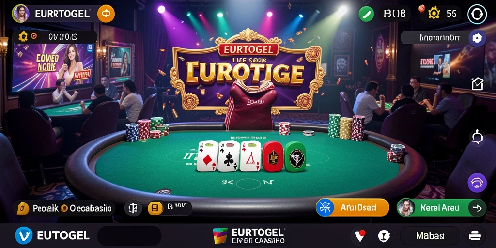 Screenshot gameplay EUROTOGEL menampilkan dealer profesional dan suasana kasino yang nyata.