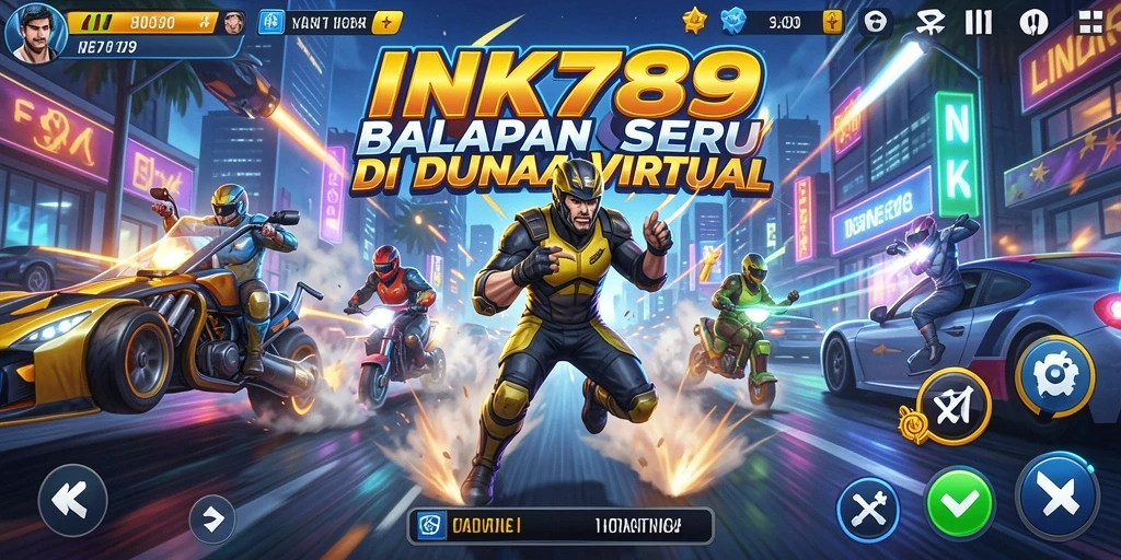Tangkapan layar gameplay INK789 menampilkan balapan penuh aksi dan kendaraan yang mengesankan.