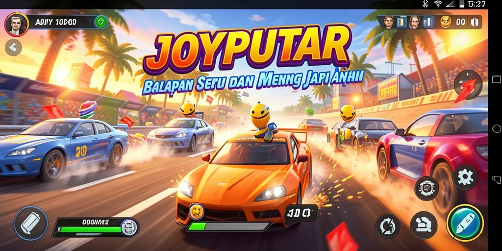 Tampilan gameplay seru di JOYPUTAR saat balapan.
