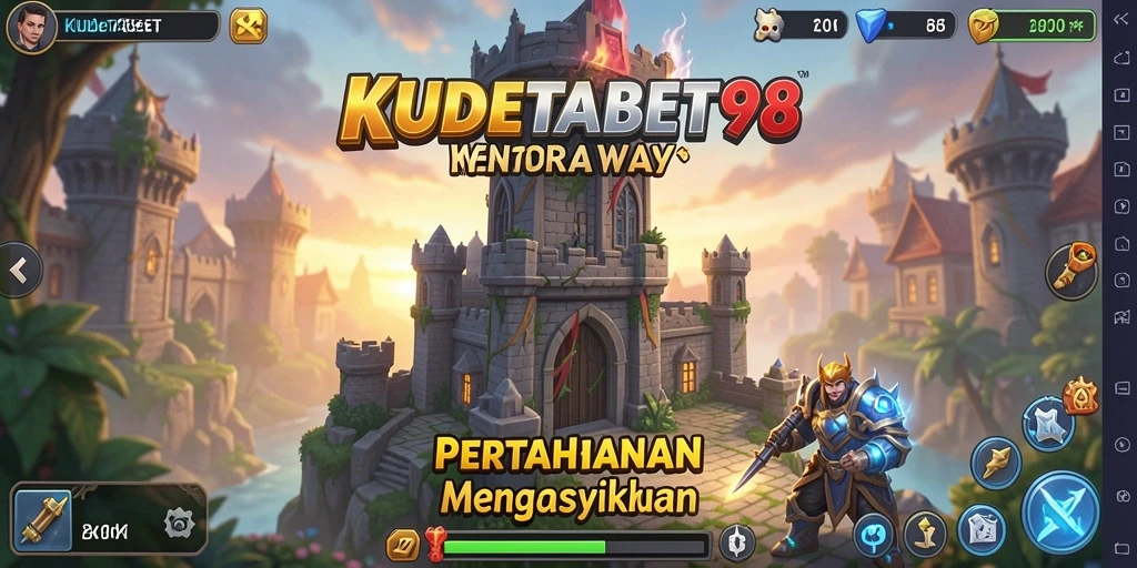 Tampilan gameplay KUDETABET98 dengan menara yang strategis dan musuh yang mendekat.