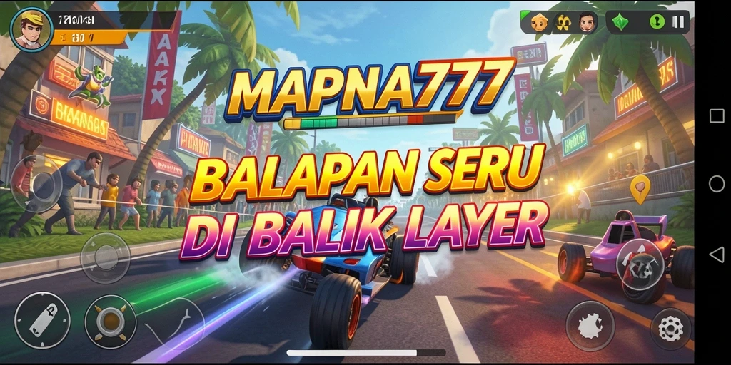 Screenshot gameplay MAPNA777 menunjukkan aksi balapan yang seru.