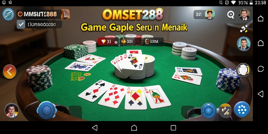 Screenshot utama OMSET288 menampilkan gameplay Gaple yang seru dan interaktif.