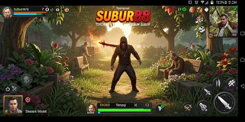 Screenshot gameplay SUBUR88 menampilkan momen ketegangan di kebun angker.